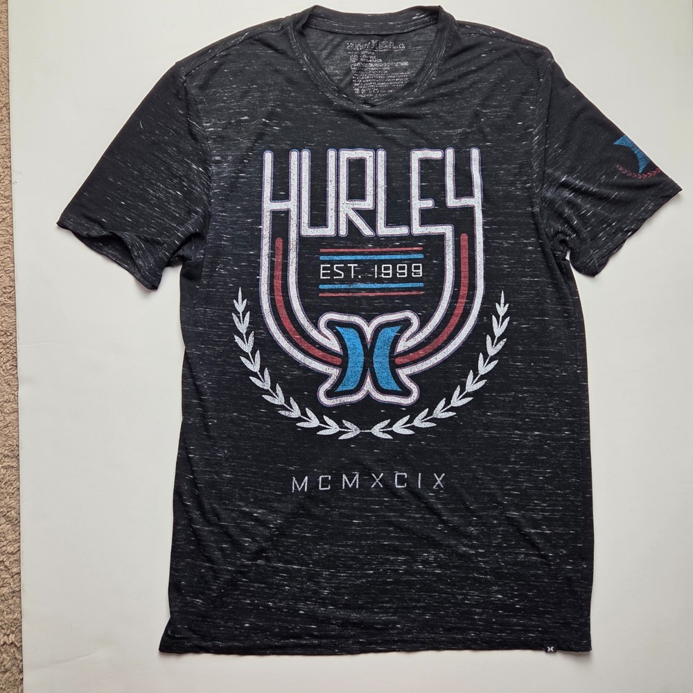 Hurley‎ Skater Charcoal Red White Blue Skateboard Graphic Tee